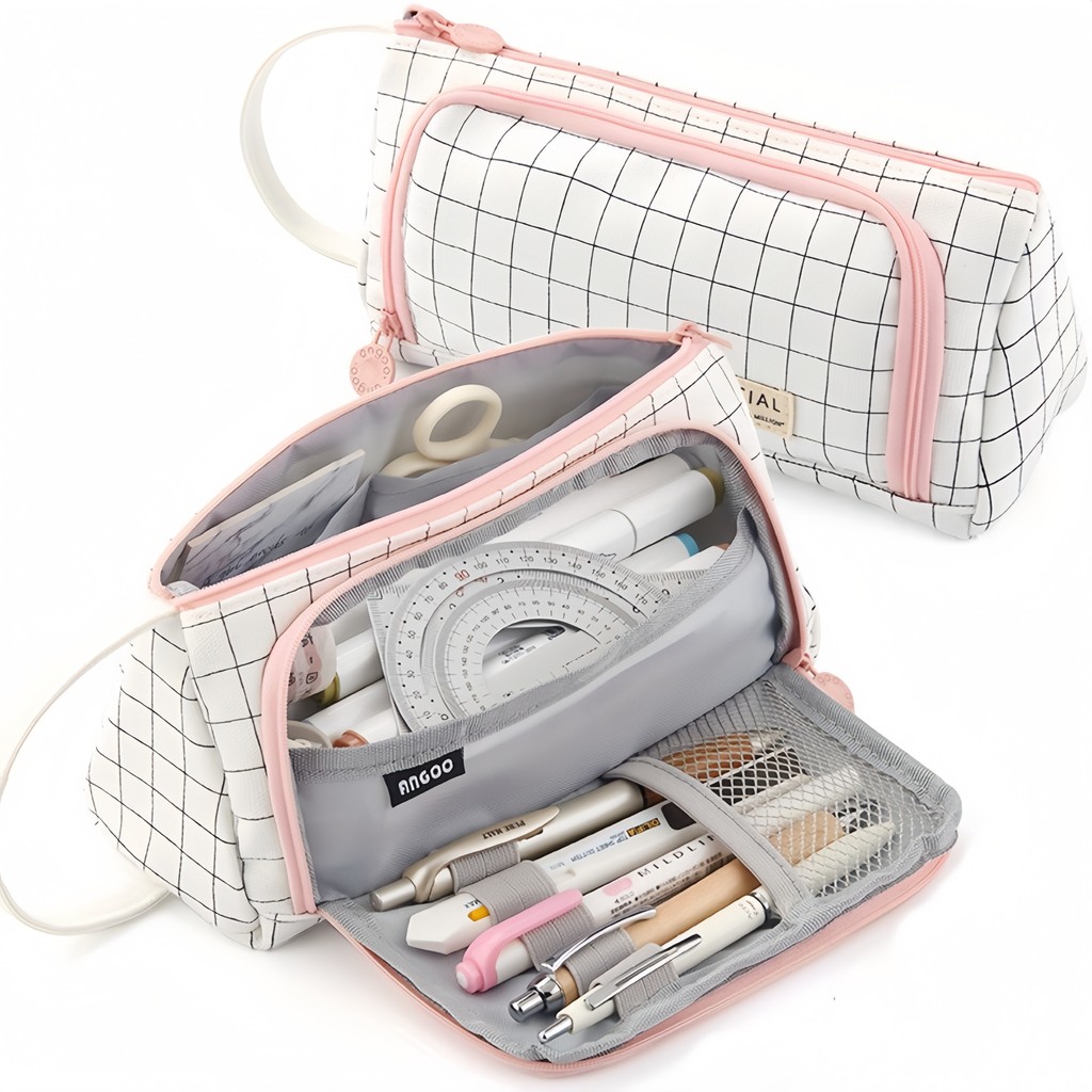 

Canvas triangular simple aesthetic stationery box, large capacity portable pencil bag, suitable for student office use