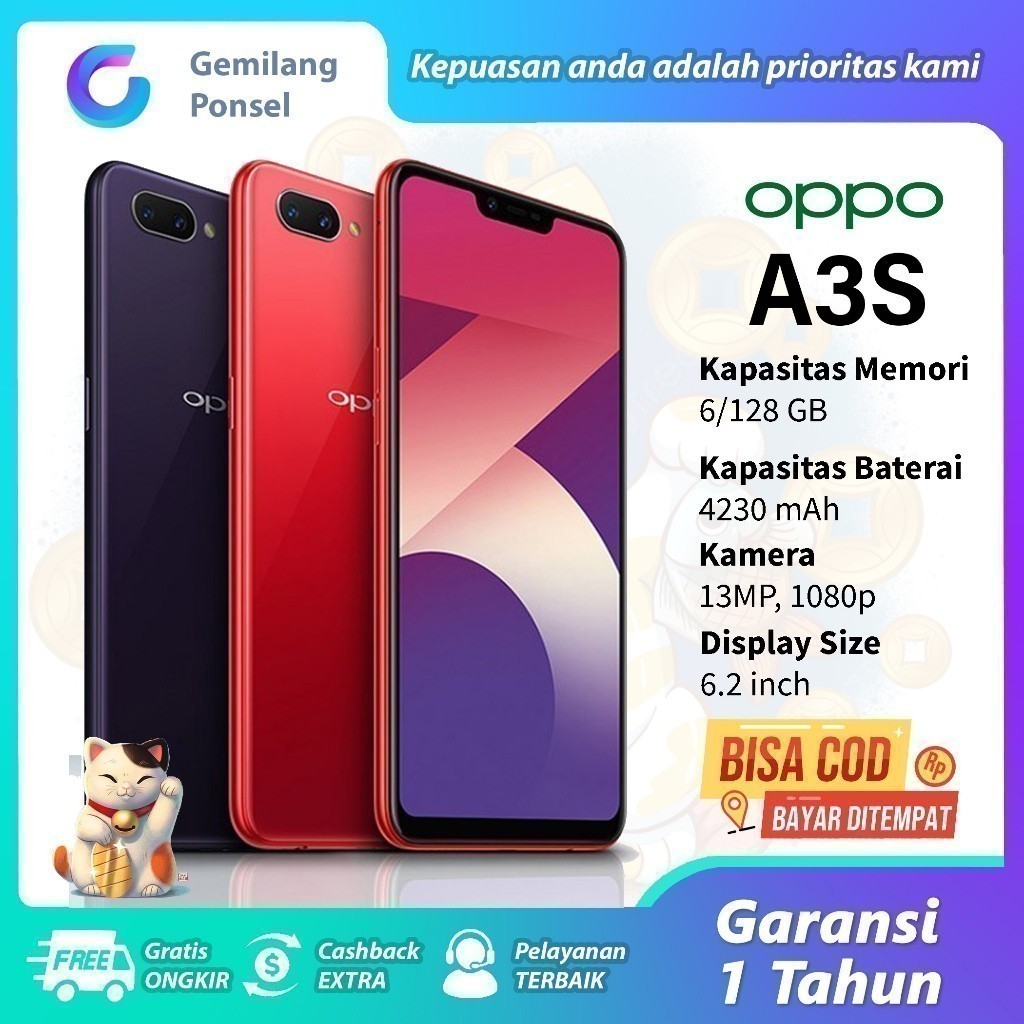 HP OPPO A3S RAM 6/128GB FULLSET GARANSI 1 Tahun