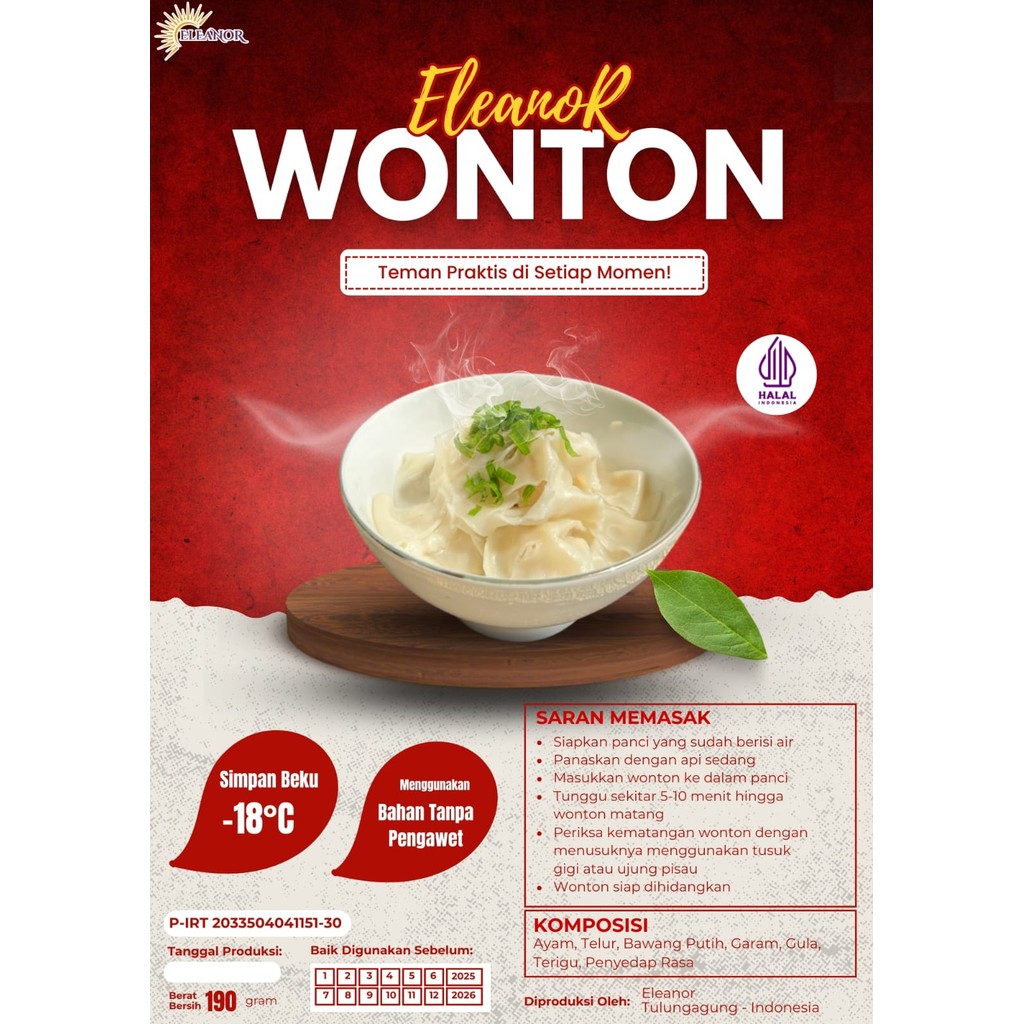 

Pangsit Wonton PREMIUM NON MSG Isi 9 pcs BY ELEANOR
