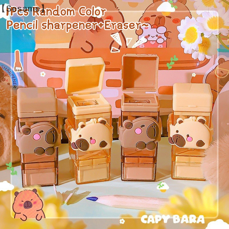 

1Pcs Cartoon Cute Capybara Pencil Sharpener With Eraser Kawaii Pencil Sharpener Office Supplies Aesthetic Stationery Kids Gifts