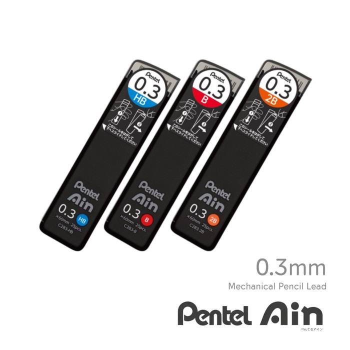 

NEW PROMO-[Terlaris] Pentel AIN Mechanical Pencil Lead Refill 0.2mm 0.3mm 0.4mm 0.5mm 0.7mm 0.9mm 1.3mm Isi Graphite Pensil Mekanik - 0.3mm, HB