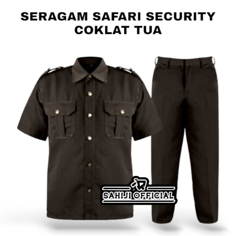 1 stel Seragam Safari [WARNA COKLAT TUA] pakaian kerja Security Coklat Tua Bodyguard hotel supir pri