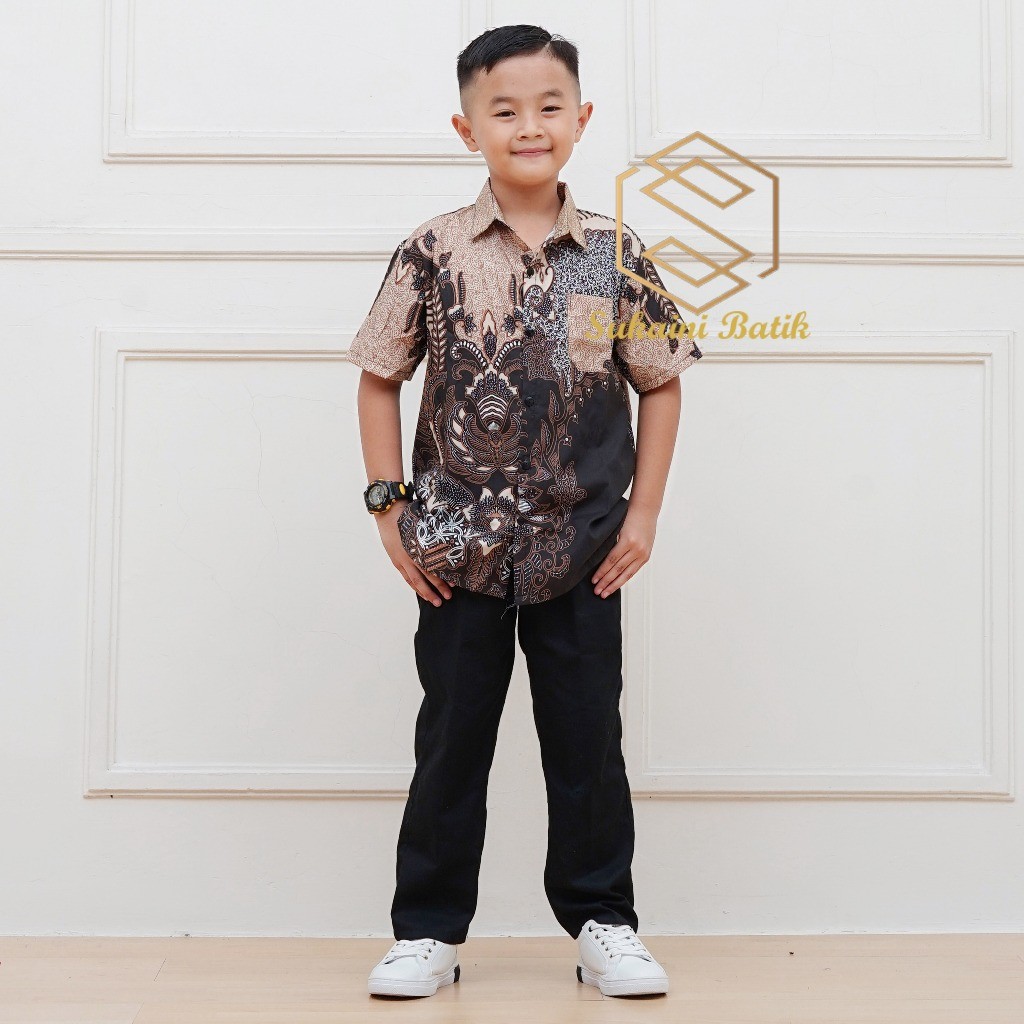 NANTARSHOP Baju Anak Laki-Laki - Kemeja Batik Anak Lengan Pendek - Sukaini Batik