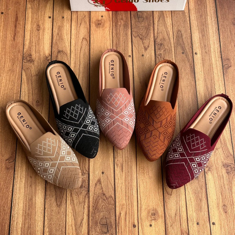 TOMOYSHOP SEPATU SANDAL WANITA RAJUT IMPOR FLAT GENIO