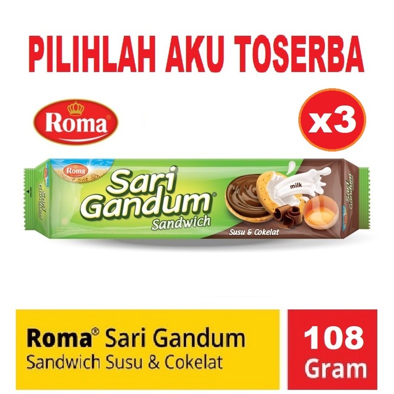 

Roma Sari Gandum Sandwich Susu & Cokelat 108 gr ( HARGA ISI 3 PCS )