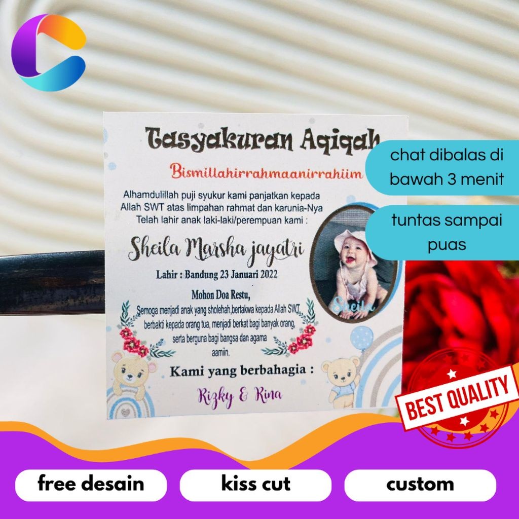 

Cetak INC 2-4 Stiker Tasyakuran Aqiqah Bayi Sticker Syukuran Aqiqah Acara Aqiqah Anak Kotak Uk.Kecil