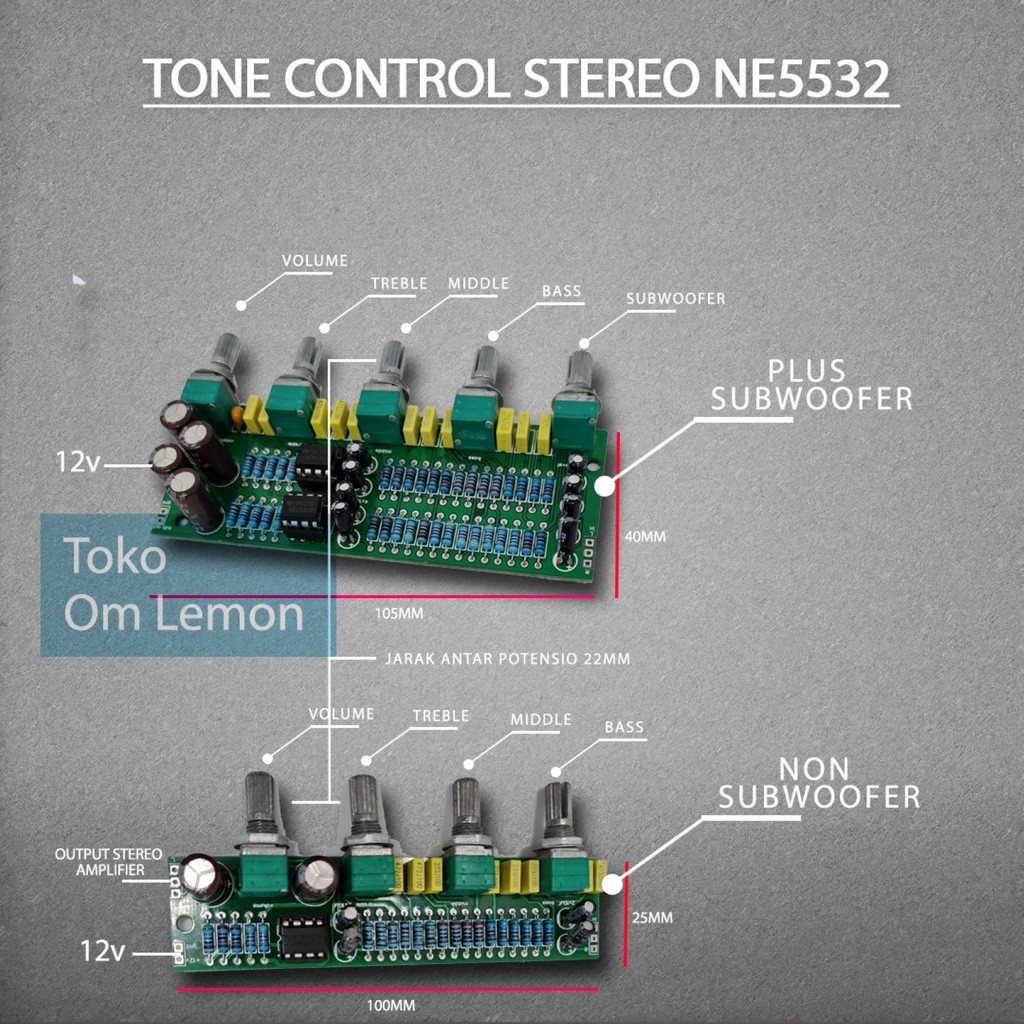 Modul 2.1 ne5532 Stereo Tone Control Plus Middle Dan Subwoofer