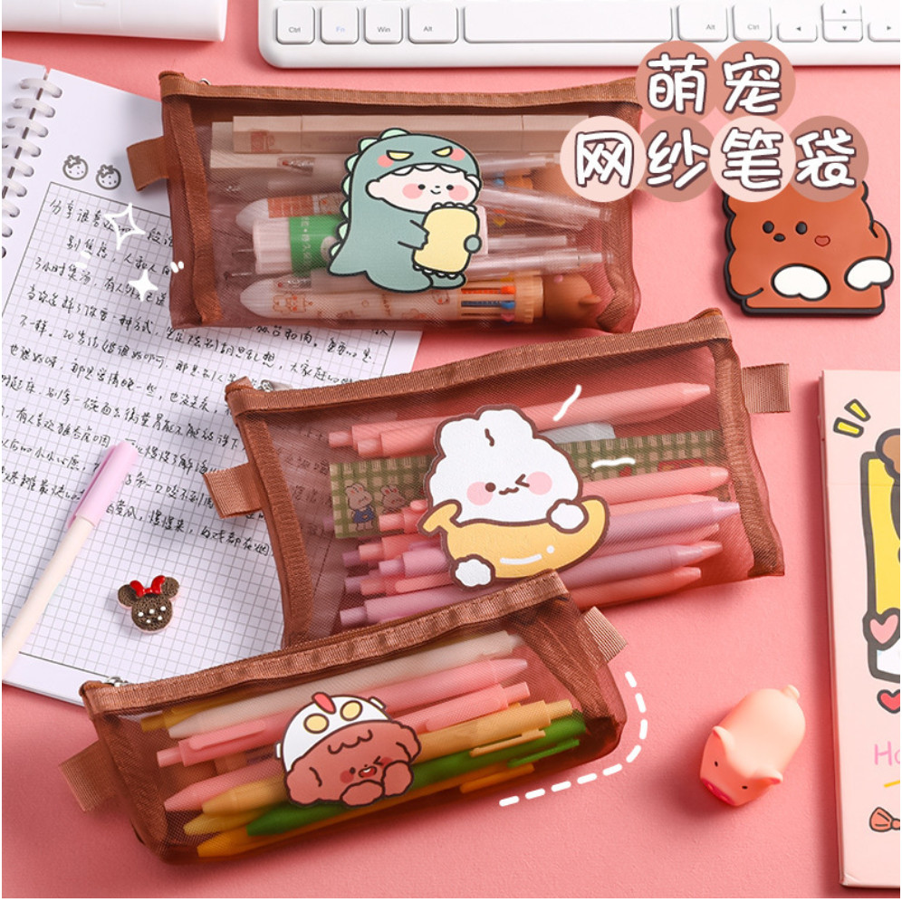 

Tempat Pensil Jaring Transparan Motif Bear Pencil Case Lucu Zipper Muat Banyak Cute Pouch Serbaguna