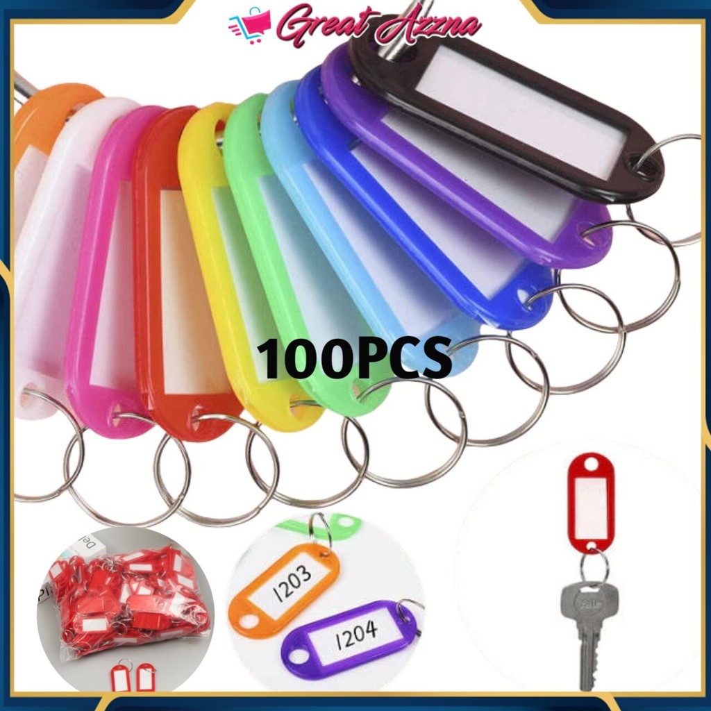 

100Pcs Gantungan Kunci Name Tag Label Warna Warni Keychan Ganci Name Karyawan Plastik Ring