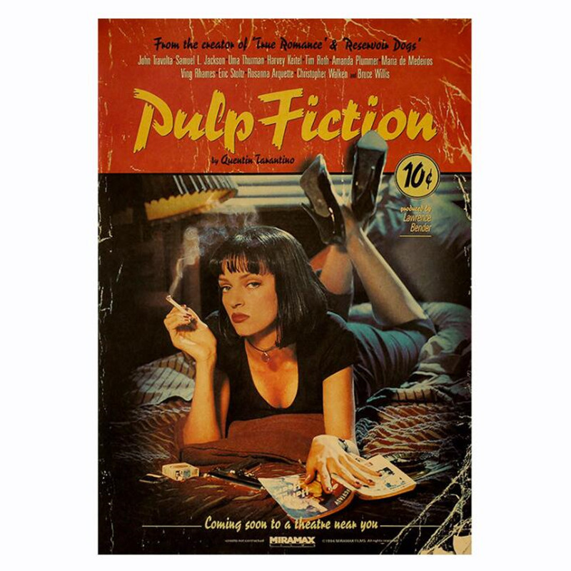 Pulp Fiction Vintage Poster Retro Nostalgia Classic Old Movie Home Decor Kraft Paper Wall Sticker Po