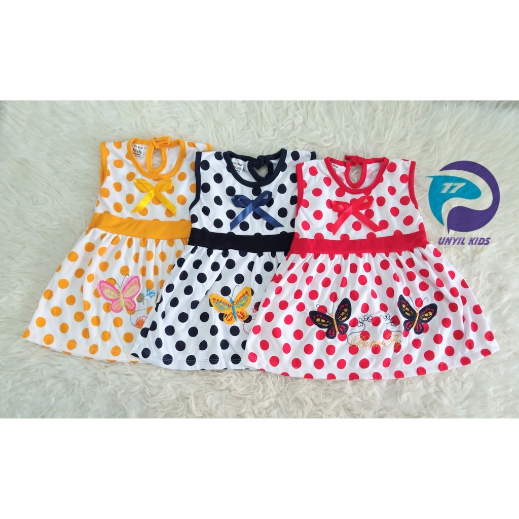 ROK BAYI LENGAN KUTUNG SYIFANA 12 BULAN / Dress Bayi syifana polkadot Usia 3 - 18 Bulan, Murah Berku