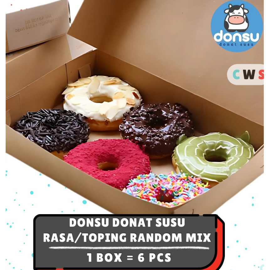 

DONSU Donat Susu Mewah Toping Berlimpah Enak Rasa Random Mix - 1 Box / 6 Pcs