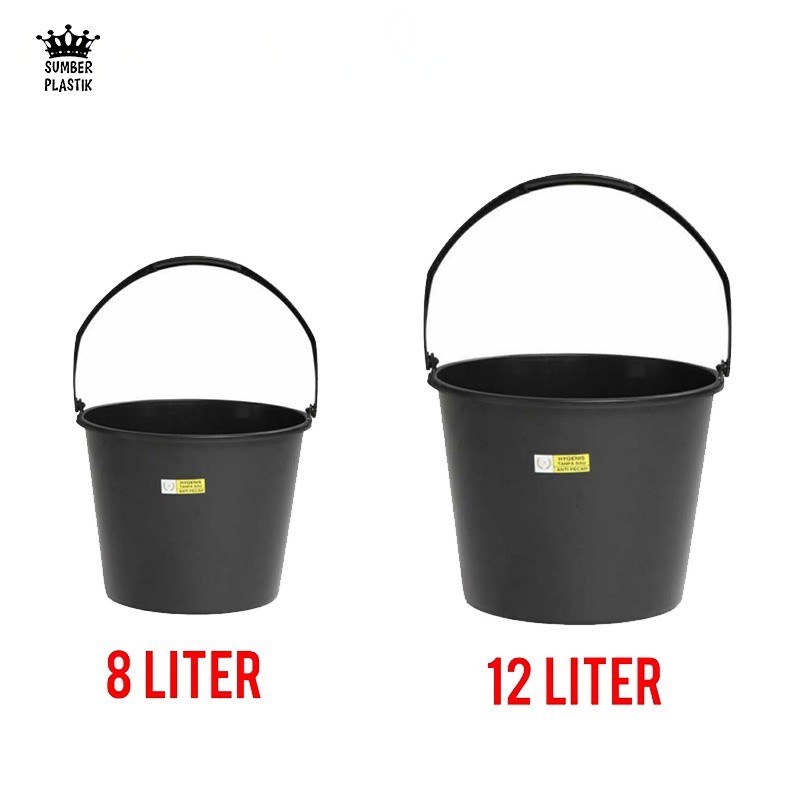 JAKLUIS_SHOP Kiramas 3012 Ember Air Ekonomi 12 Liter Hitam Plastik Dengan Gagang Handle