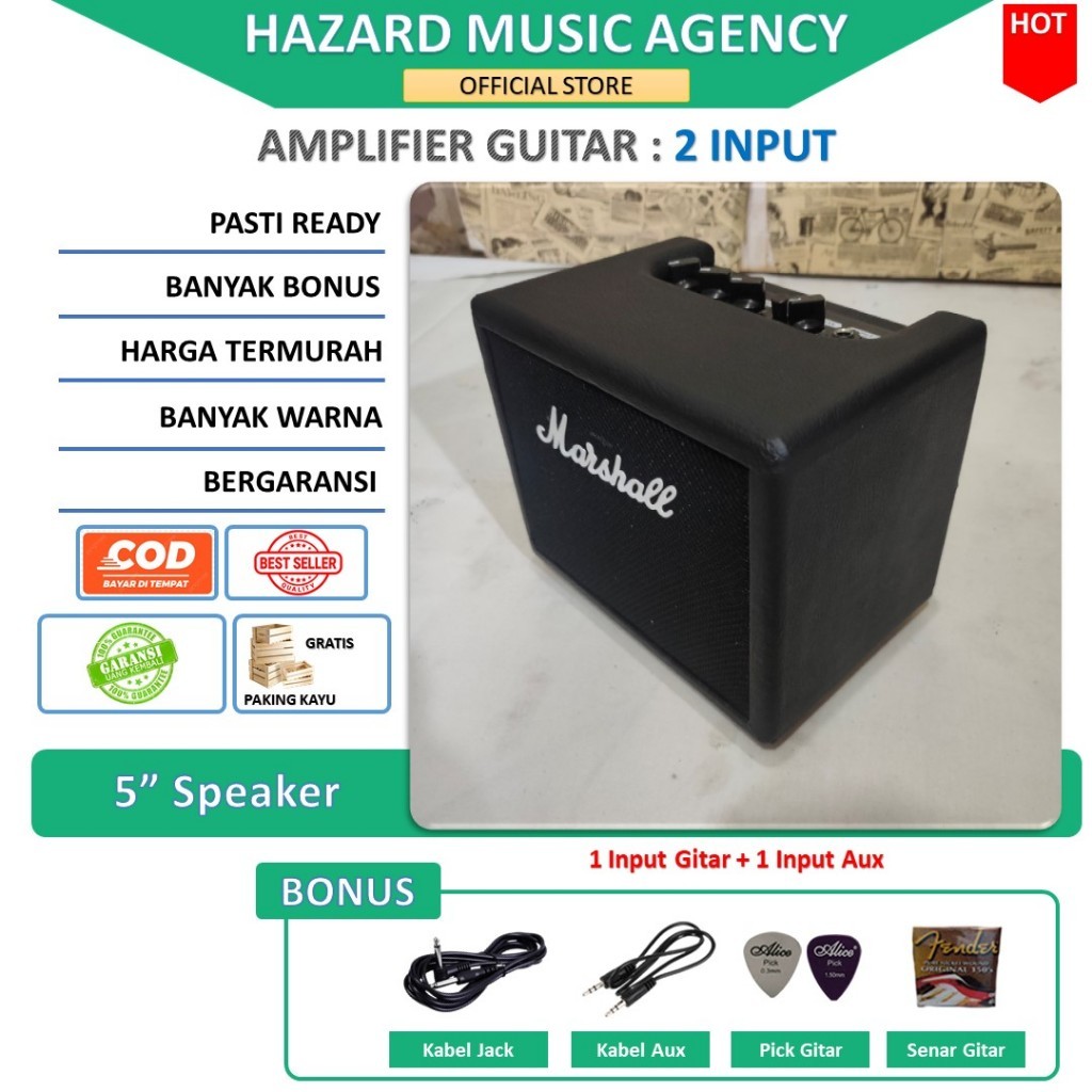 ampli gitar dan bass 5 inch marshall 2 Input plus efek distorsi & aux termurah bergaransi