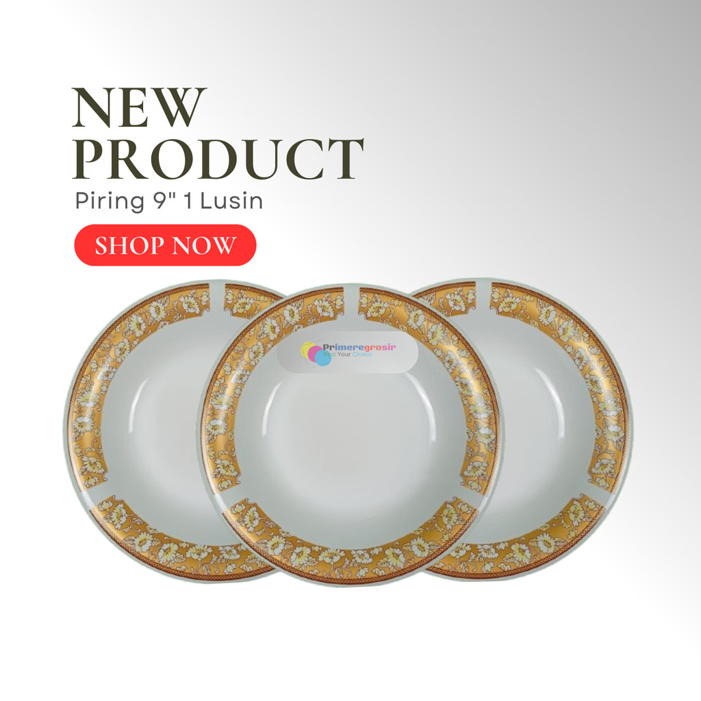 Piring Keramik 1 Lusin Isi 12 pcs Aesthetic Motif Bunga 9074