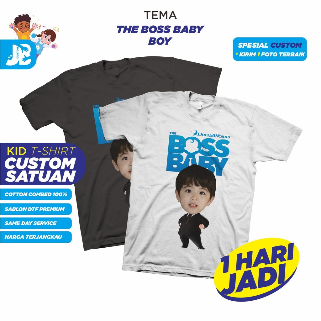 JB CUSTOM Spesial Kaos Anak Satuan Cotton Combed Tema The Boss Baby Boy