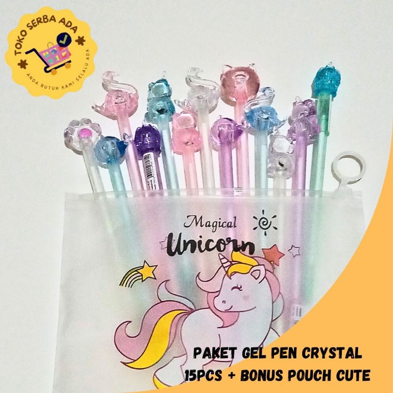 

Paket Pulpen Gel Crystal 15pcs + Bonus Pouch - Paket Gel Pen Crystal Murah + Bonus