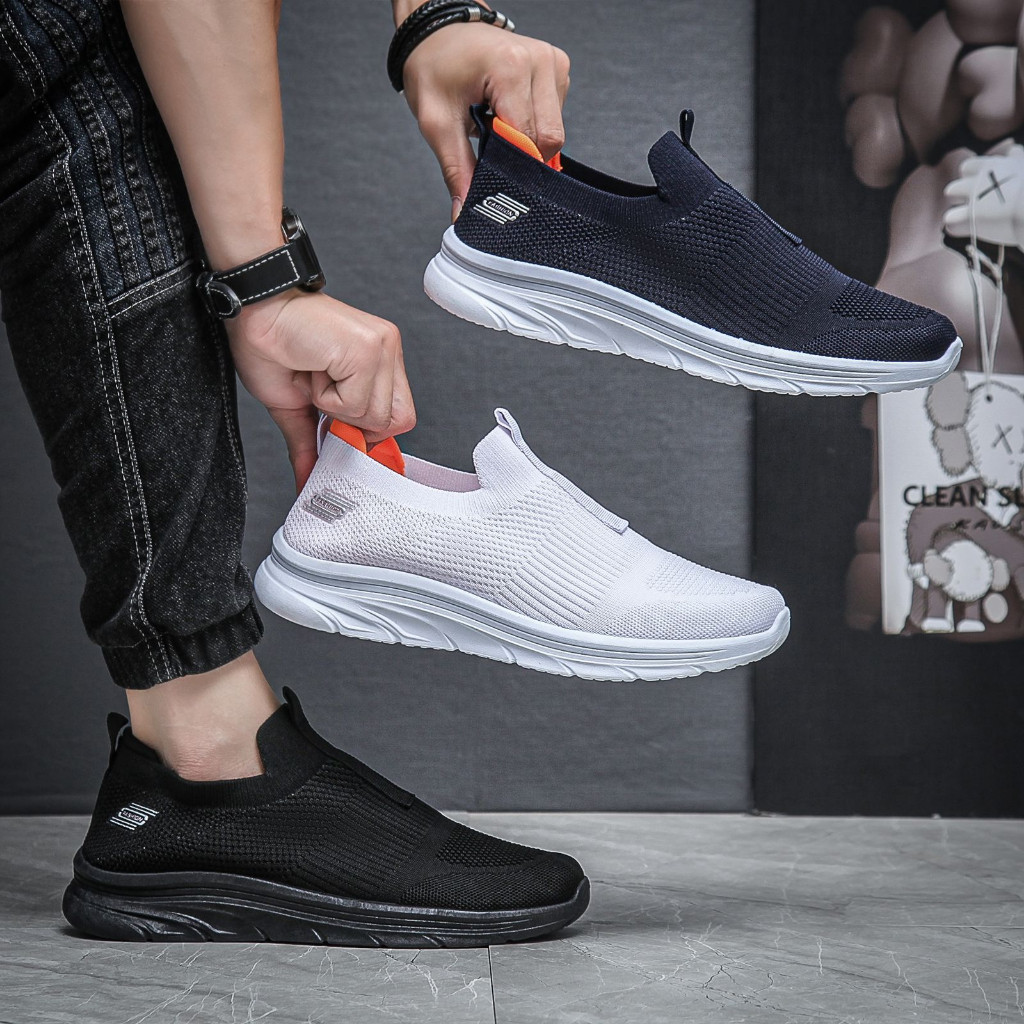 Sepatu Sneakers Impor Slip On Kanvas Rajut Pria Tanpa Tali Casual Shoes 043 - Exito