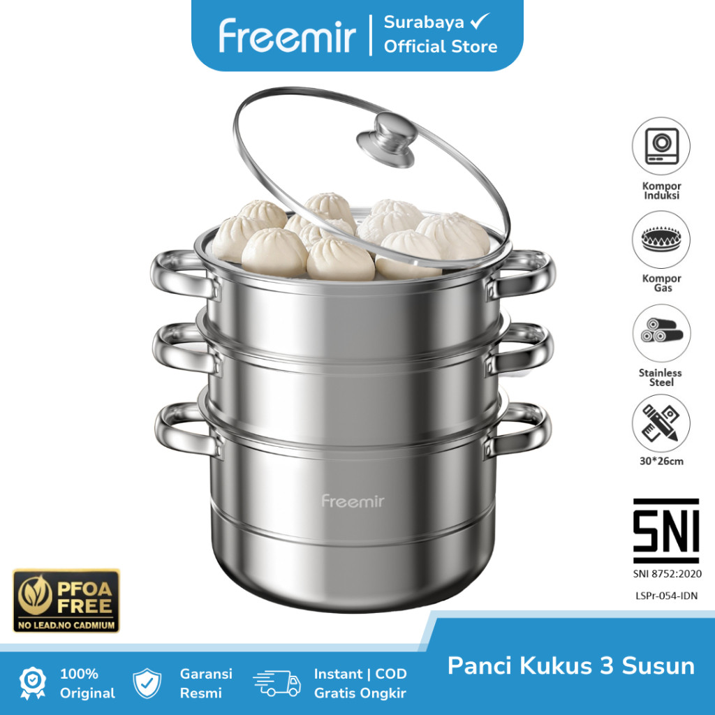 Freemir Panci Kukus Tingkat Steamer Double Bottom Anti Karat Awet Multifungsi Dua Tingkat 2 Susun 3 