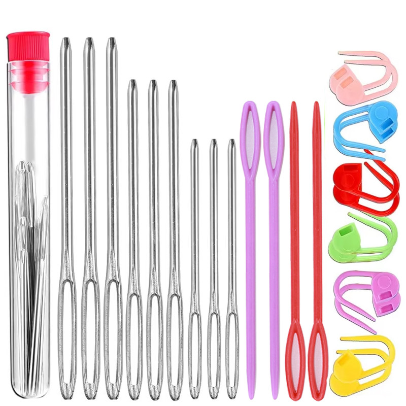 

Sewing Knitting Kits Large Eye Blunt Yarn Needles & Plastic Weaving Needles & Crochet Locking Counter Stitch Markers Tools