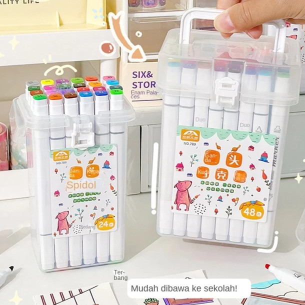 

Spidol Set 12/24Warna Sketch Marker Spidol Warna 2in1 Spidol Sketsa Double Tip Dasar Berkepala Dua Lukisan Pensil Cat Air Seni