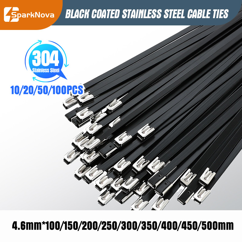 

10-100PCS Metal Black Stainless Steel Cable Ties 4.6mm Metal Zip Ties Heavy Duty Locking Wire Ties for Exhaust Pipe Binding