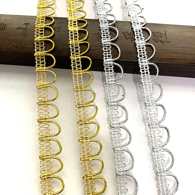 

5m/16.4ft each Pack 1.5cm wide silver gold trim fabric sewing curtain curve accessory handmade DIY craft ribbons webbing decorat