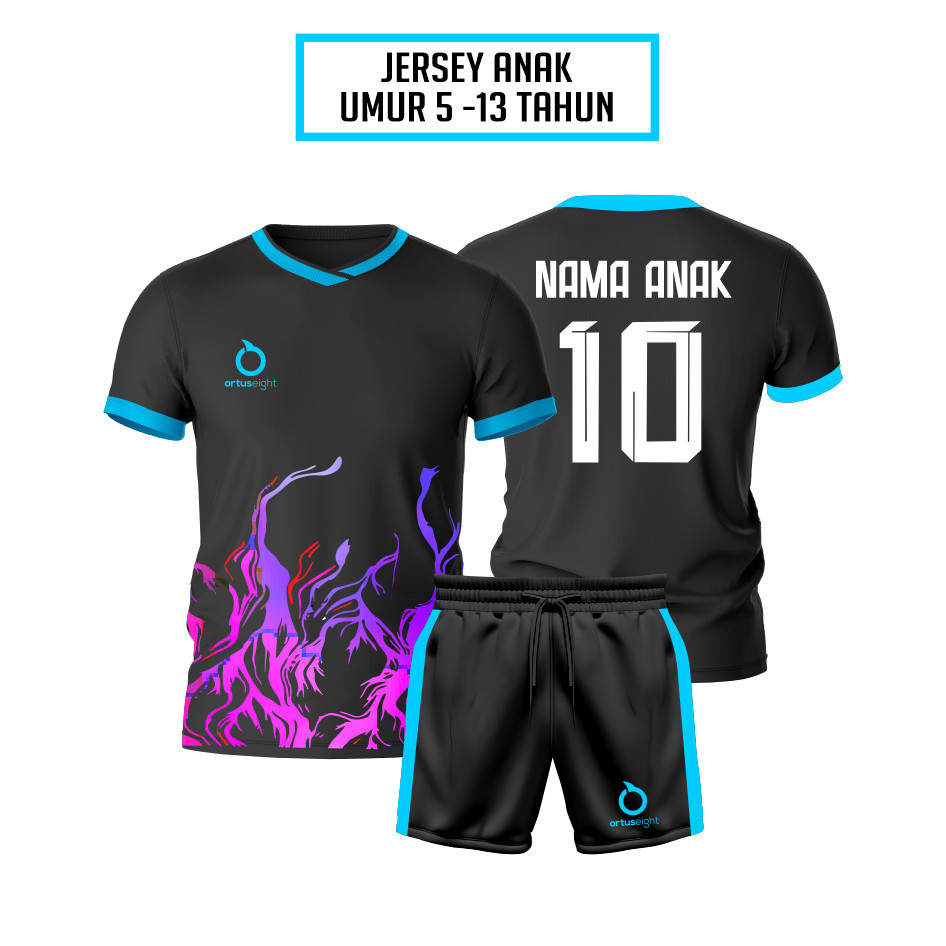 FREE Custom Nama Dan Nomor Setelan Baju Bola Anak Sablon Nama + Nomor Jersey Kids Ortus Futsal b1