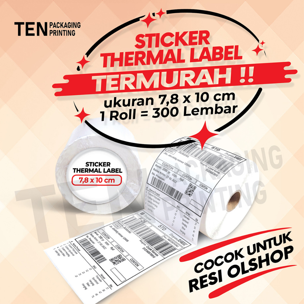 

Kertas Thermal 78x100 mm isi 300 Pcs/ Label barcode Olshop / Label resi pengiriman olshop 7,8x10 cm