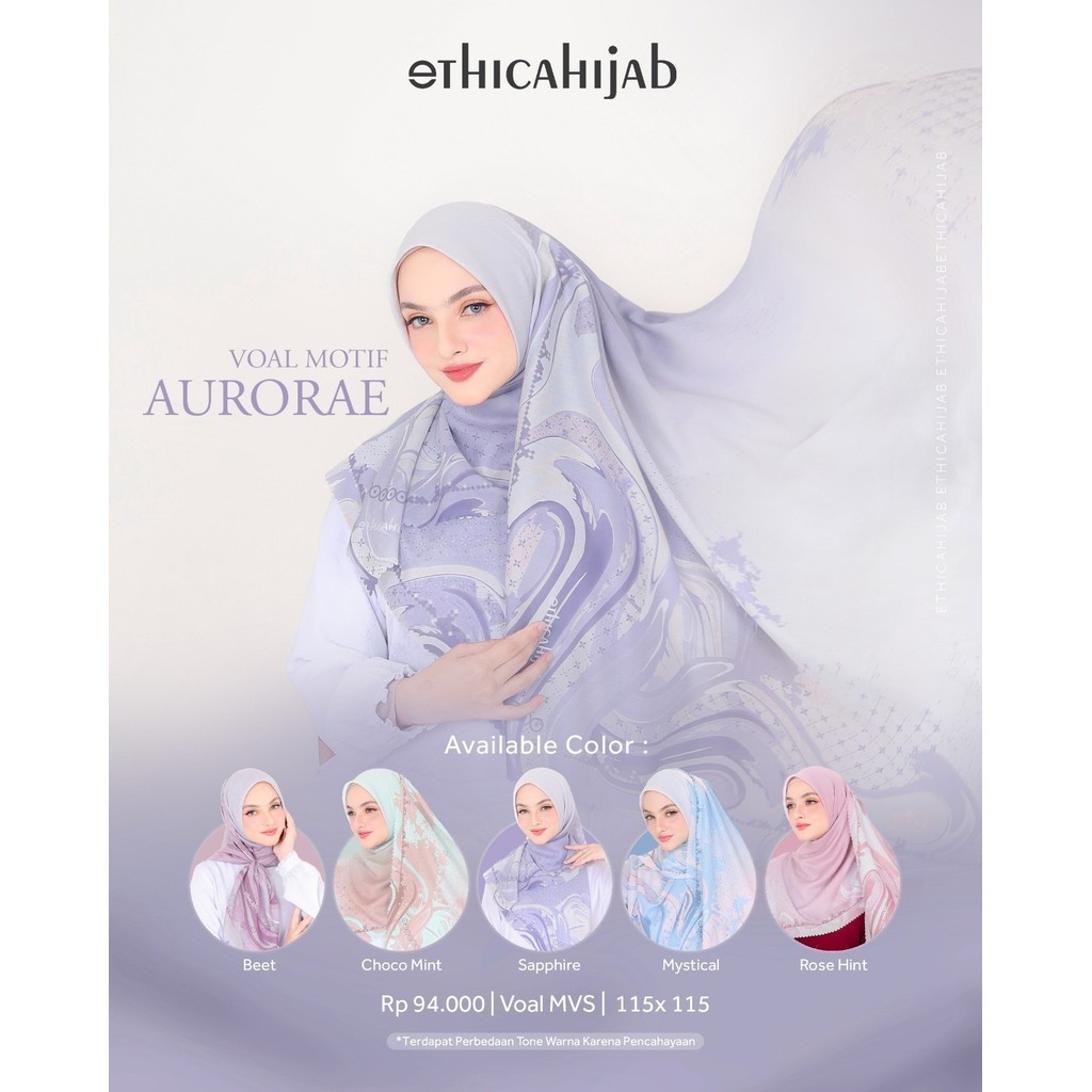 Hijab Segi Empat Premium Voal Motif Aurorae/Jilbab Segiempat Motif by Ethica Hijab Original Branded 