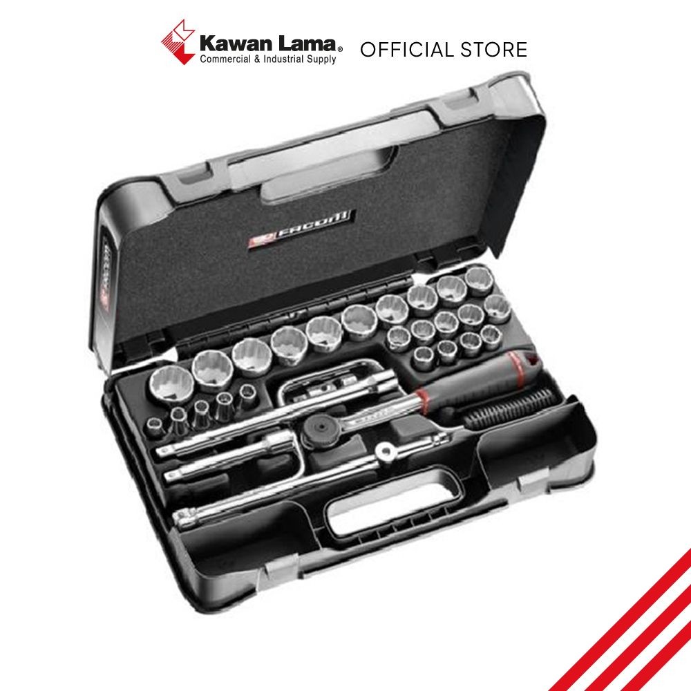 KLS Facom Set 30 Pcs Kunci Sok 12Pt Sq 1/2 inci S.161-5P12 Stubby Tool Kunci Soket Shock Alat Perkak