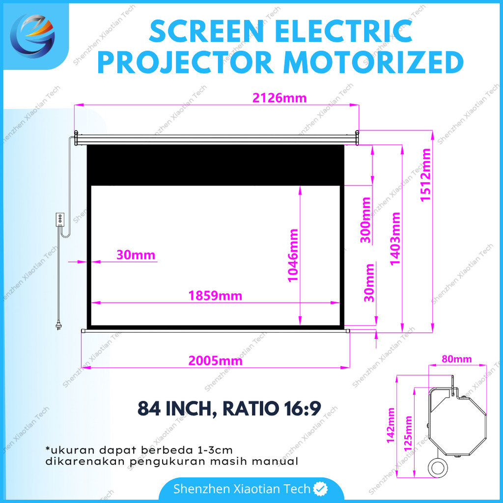 Layar Proyektor Motorized 84 Inch 16:9 | Layar Proyektor Elektrik | Layar Projector Otomatis With Re
