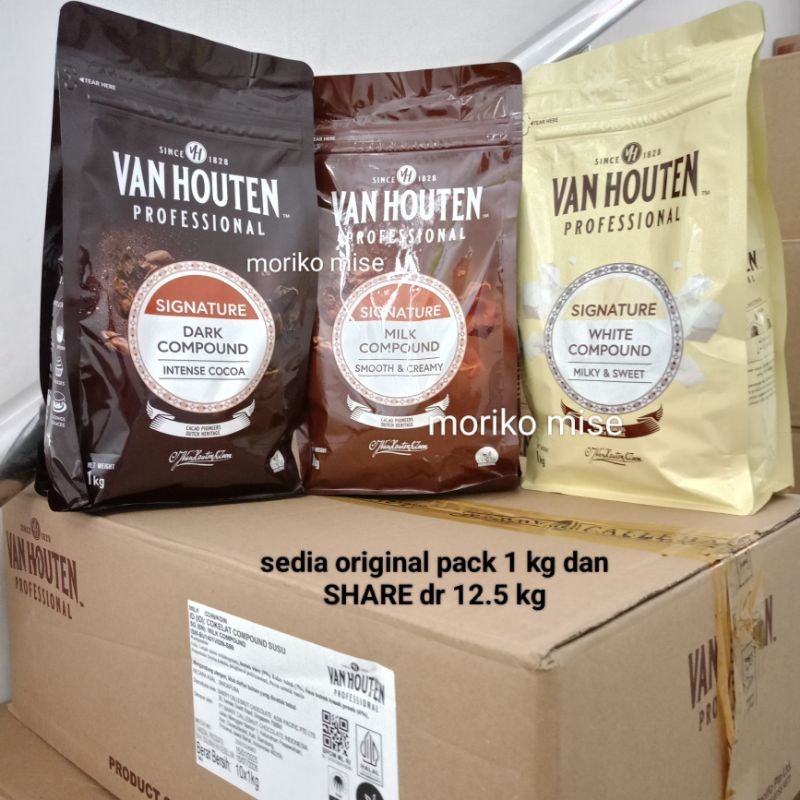 

[ 1 kg ] CHOCO COMPOUND VAN HOUTEN intense dark coin 54% cocoa powder TULIP burgundy bor d e a u x kakao bubuk / colatta WHITE TULIP milk compound / HERSHEY baking chips semi sweet baking choco chips / NZMP full cream milk powder GELATIN HAKIKI