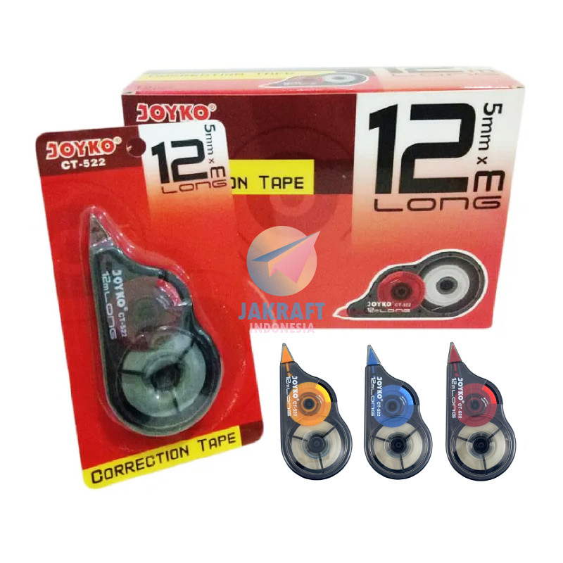 

(12 Pcs) GROSIR Correction Tape JOYKO CT-522 Tip-X Tip Ex Pita 12 Meter isi Lebih Banyak Long Life | PACK