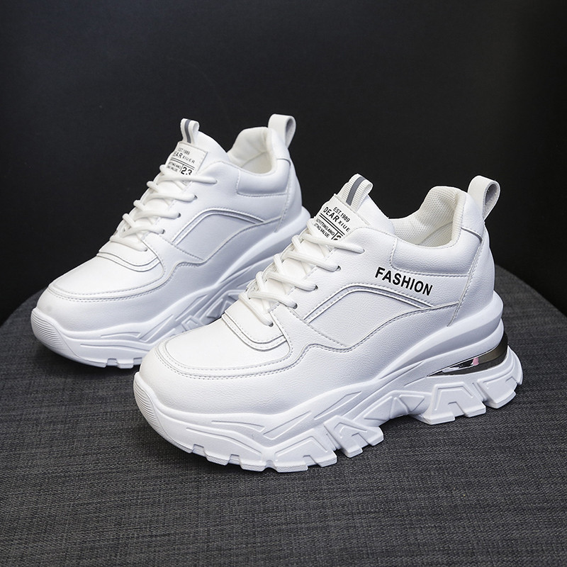 Rimocy White PU Leather Chunky Sneakers Women Autumn Winter Platform Vulcanize Shoes Woman Thick Bot
