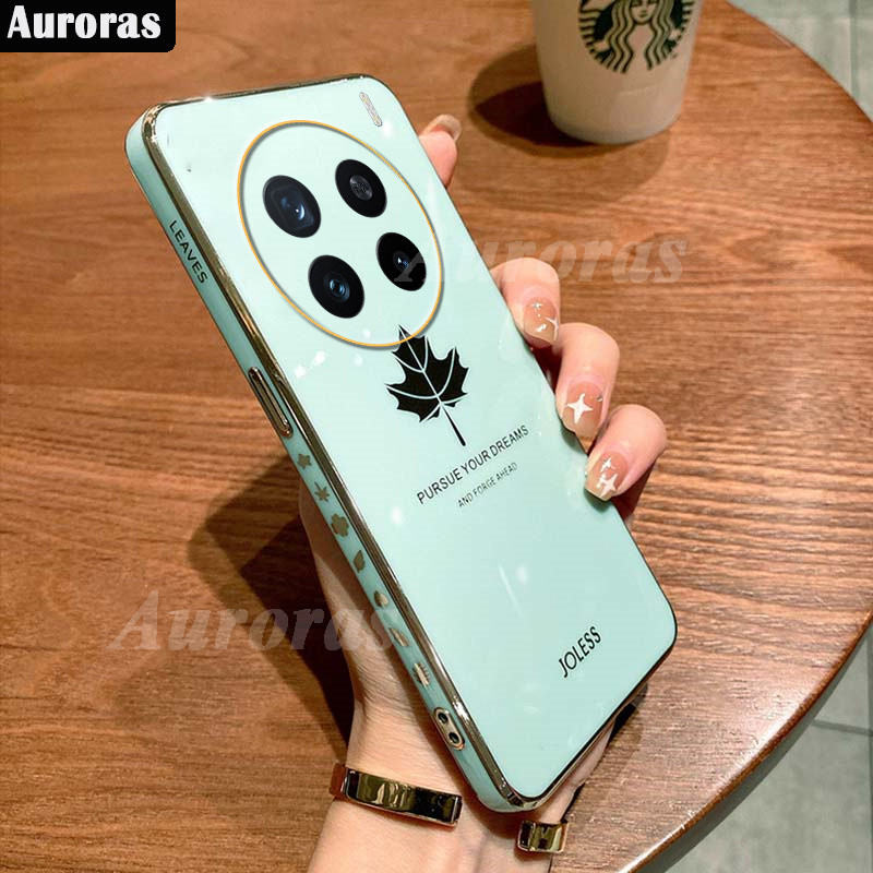Untuk VIVO X200 X200 Pro Phone Case Shining Maple Leaves 6D Design Soft Cover untuk Vivo X200 Pro Co
