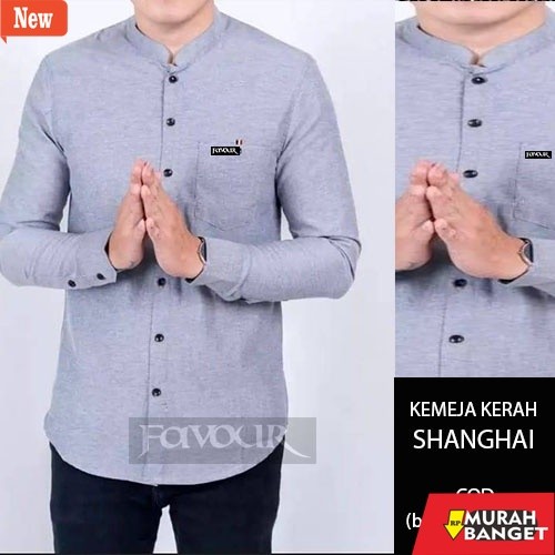 Kemeja formal pria Kemeja Pria Kerah Shanghai Lengan Panjang tersedia size JUMBO