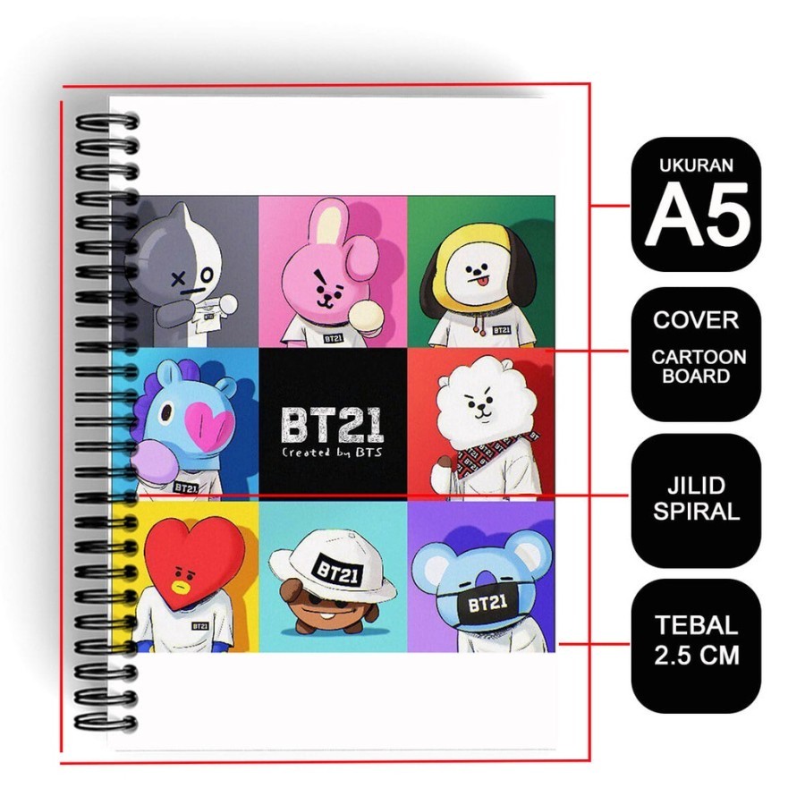 

Notebook Cover Tebal A5 Kpop/Buku Rulled Bergaris dan Kotak MAndarin Spiral Kawat