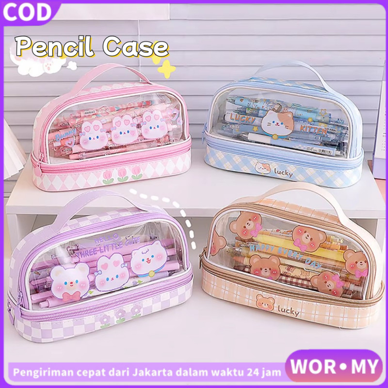 

【WOR·MY】Tempat Pensil Besar/Transparan PVC Pencil Case/Tas Pensil Murid Lucu/Tempat Pensil Lotso/Tempat Pensil Sanrio SeriesKotak Pensil Anak Esthetis