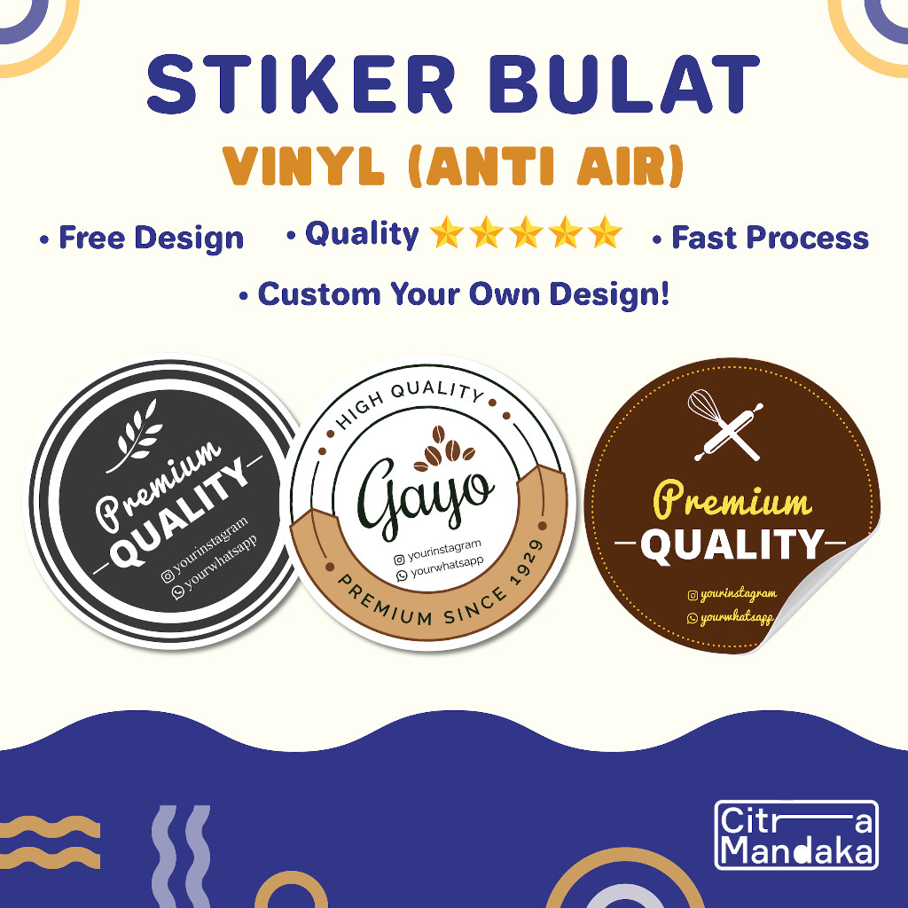 

Stiker Vinyl Waterproof Custom Label Kemasan Brand Jualan Makanan - Print Sticker Logo Anti Air/Anti Minyak By Alam Jaya Tekstil