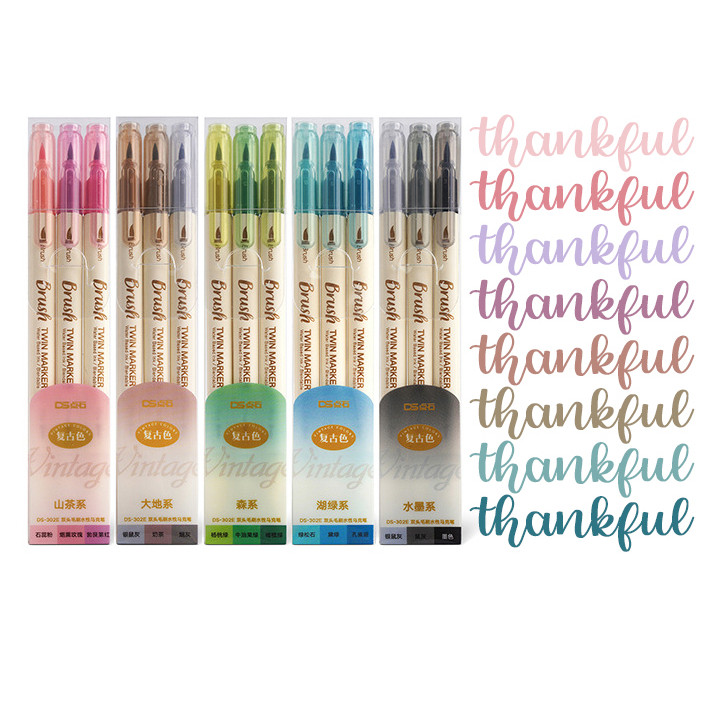

3Pcs Brush Pen Set Kuas Calligraphy Drawing Pen Brush Lettering Aesthetic Pena Warna Warni Brush Marker Pulpen Pena Kaligrafi Coloring Markers