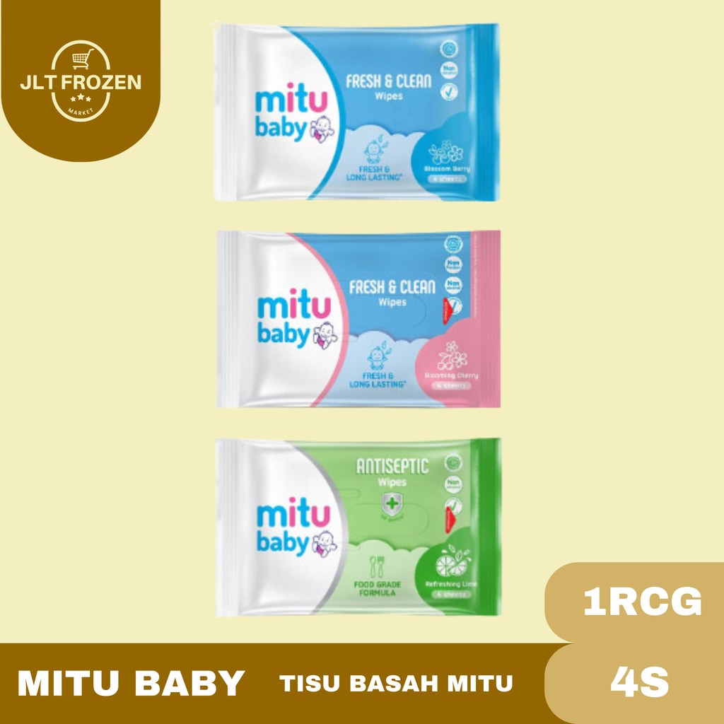 Mitu Baby Tissue Basah 4s / Fresh & Clean Baby Wipes Kecil isi 4 Sheets / Mitu Baby Tisu Basah Mini 
