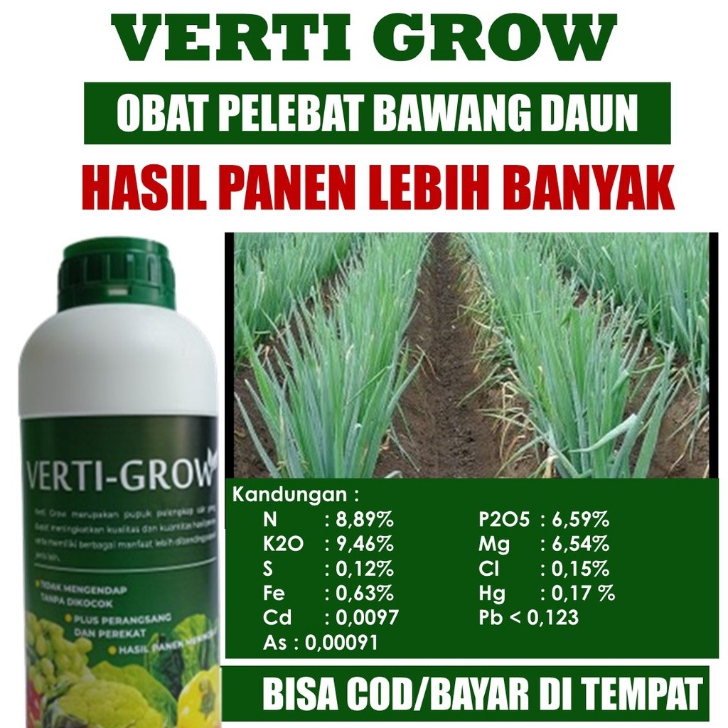 VERTI GROW Pelebat Bawang Daun Terbaik Tahan di Musim Hujan - Pupuk NPK Cair Pelebat Bawang Daun, Pu