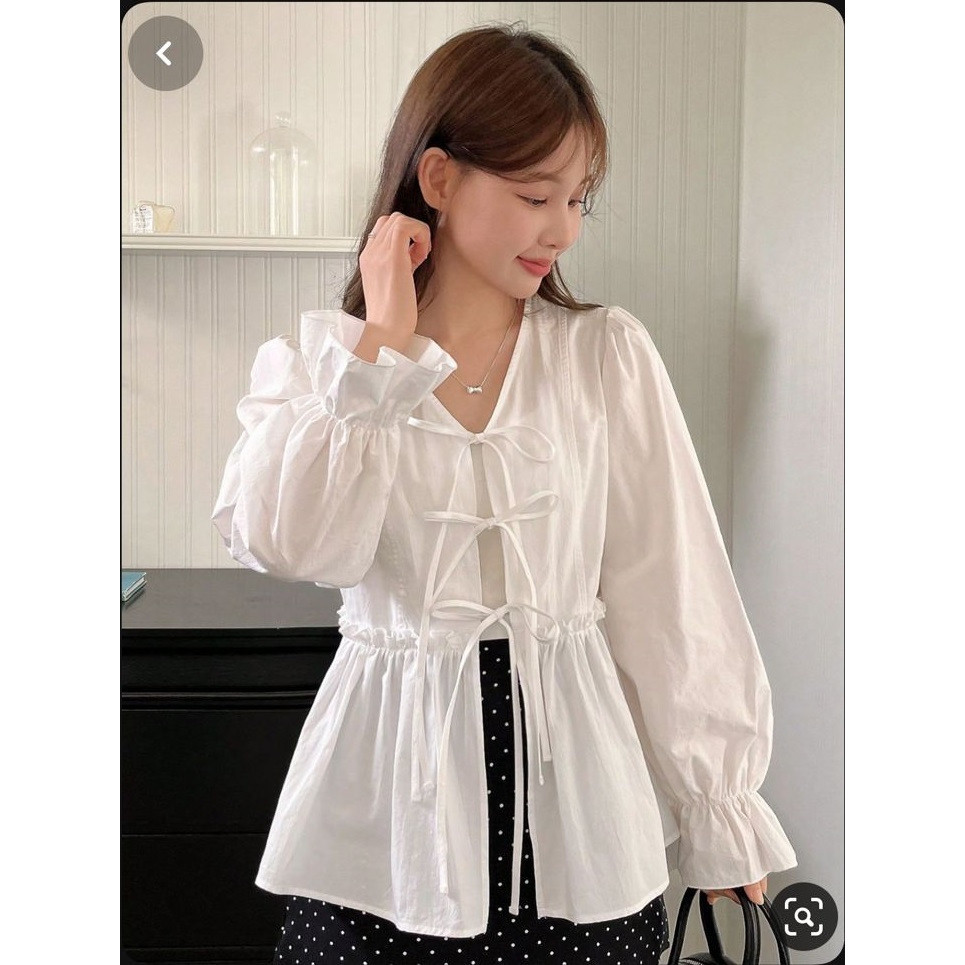 T33 - RRX BAJU BLOUSE TERAYA TALI PITA ELEGAN PUTIH HITAM LENGAN PANJANG /  WINKA BLOUSE TALI / BLOU