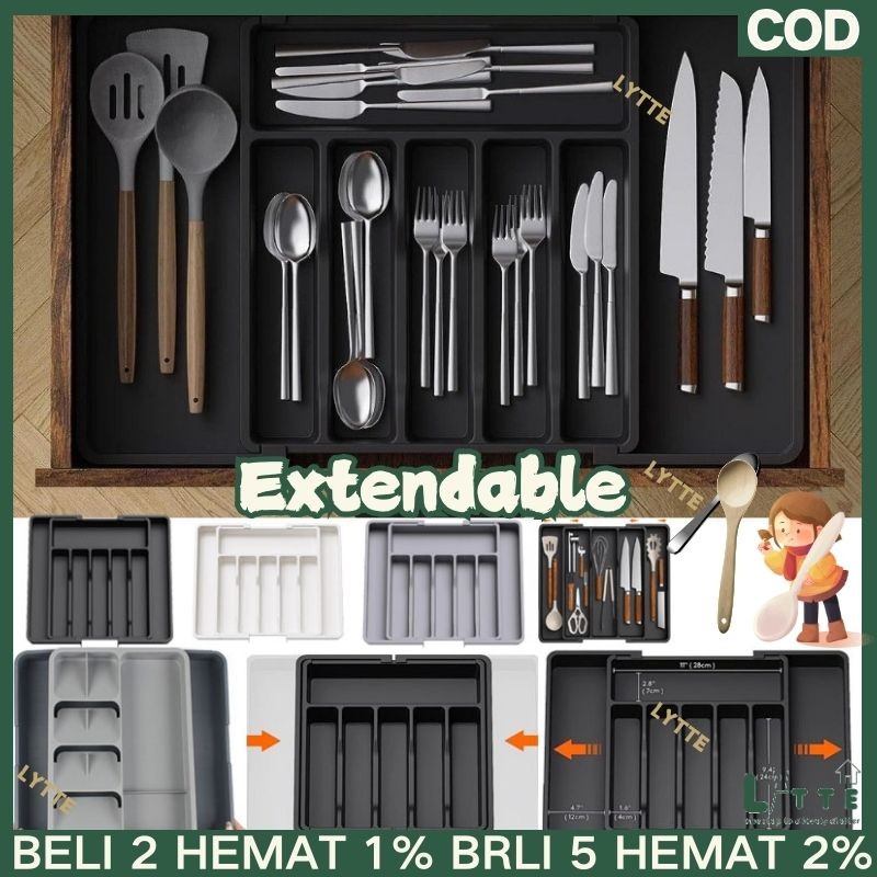 LYTTE Extendable Tempat Sendok Laci Extendable Drawer Knife Cutlery Organizer Rak Tempat Sendok Kitc