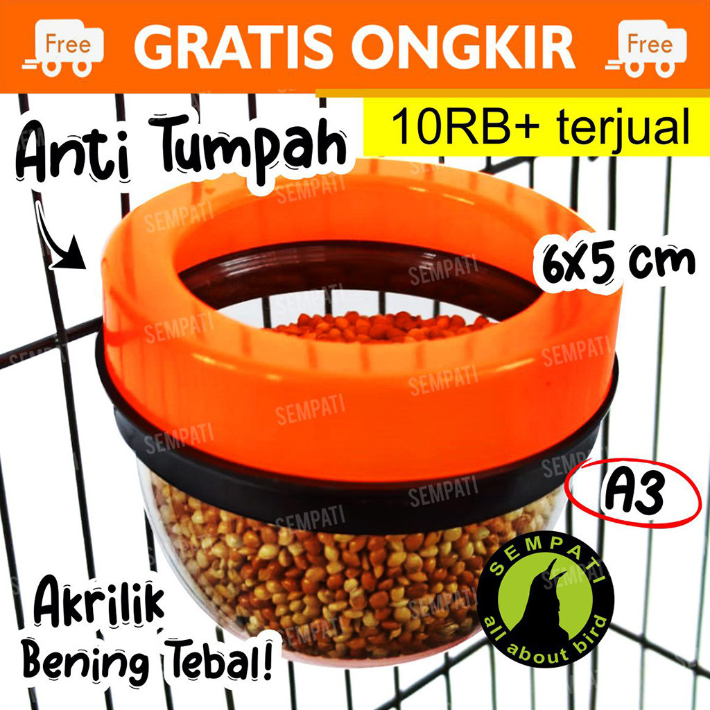 SEMPATI CEPUK PLASTIK A3 CANGKIR BULAT TEMPAT PAKAN MINUM BURUNG  ANTI TUMPAH CEPUK MILLET GRIT WADA