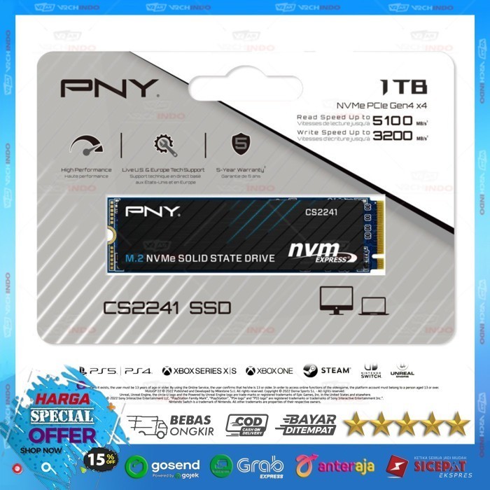 SSD NVMe M2 1TB PNY CS2241 - SSD NVME M.2 1 TB PNY CS-2241 Top Brand USA Gen4 X4 PCIe 
