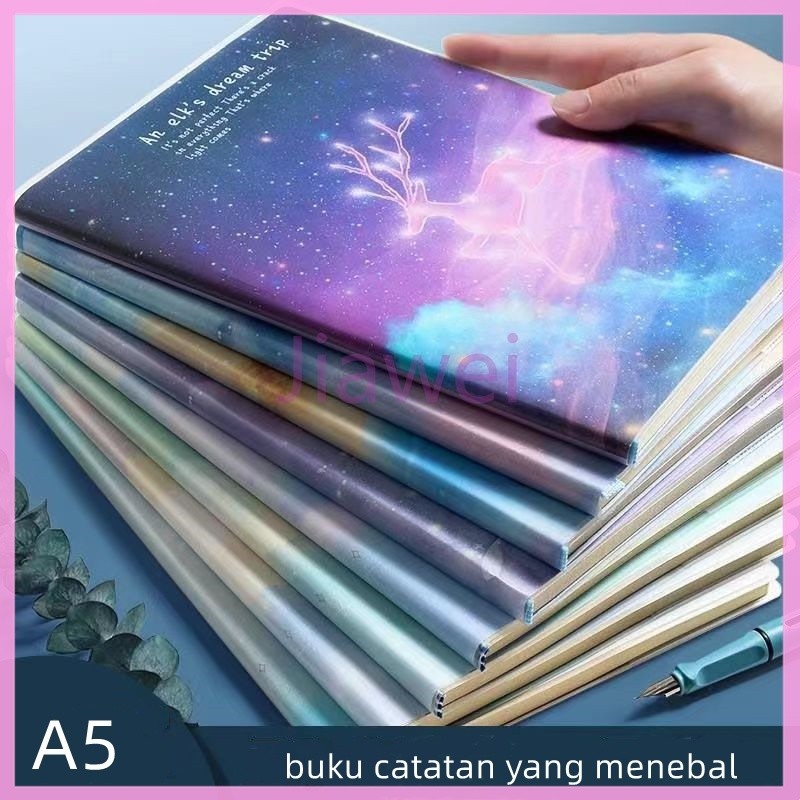 

Jiawei Buku catatan A5 sampul PVC/buku catatan sekolah sampul karet tebal isi 56 lembar
