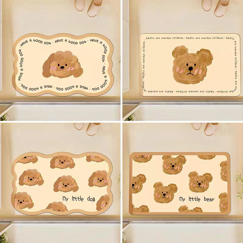 Keset Kamar Tidur Karakter Teddy Bear Lucu | Diatomite Mat Kualitas Premium | Keset Kaki Pintu Masuk