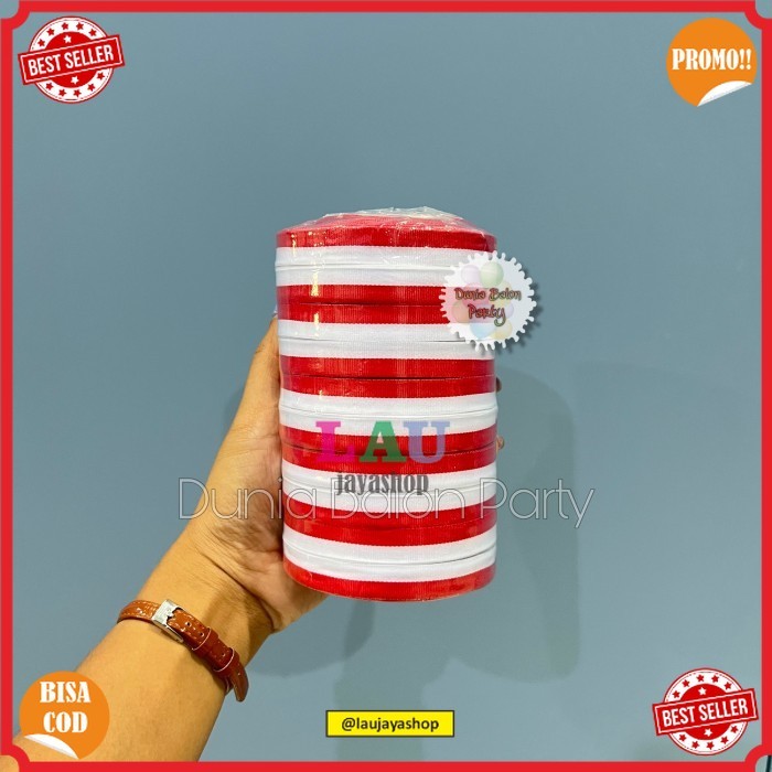 

(DBPT) LAU JAYA SHOP [ 10 ROLL ] Pita Satin Merah Putih 0,5 Inch / Pita Merah Putih 1,27 Cm